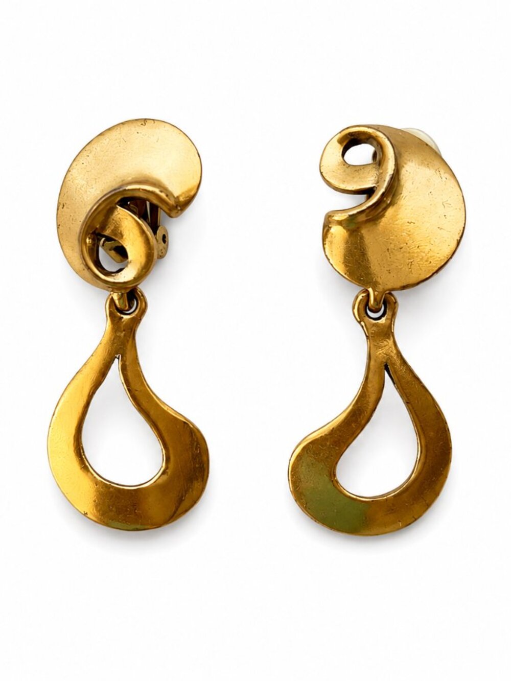 Oscar de la Renta Brushed Gold Modernist Clip-On Statement Earrings